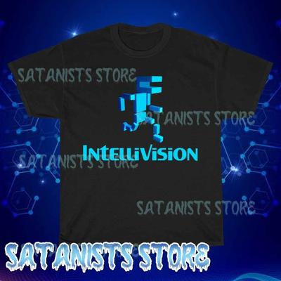 Nuova T-shirt Nera da Uomo Intellivision Running Man Divertente Taglia da S a 5XL