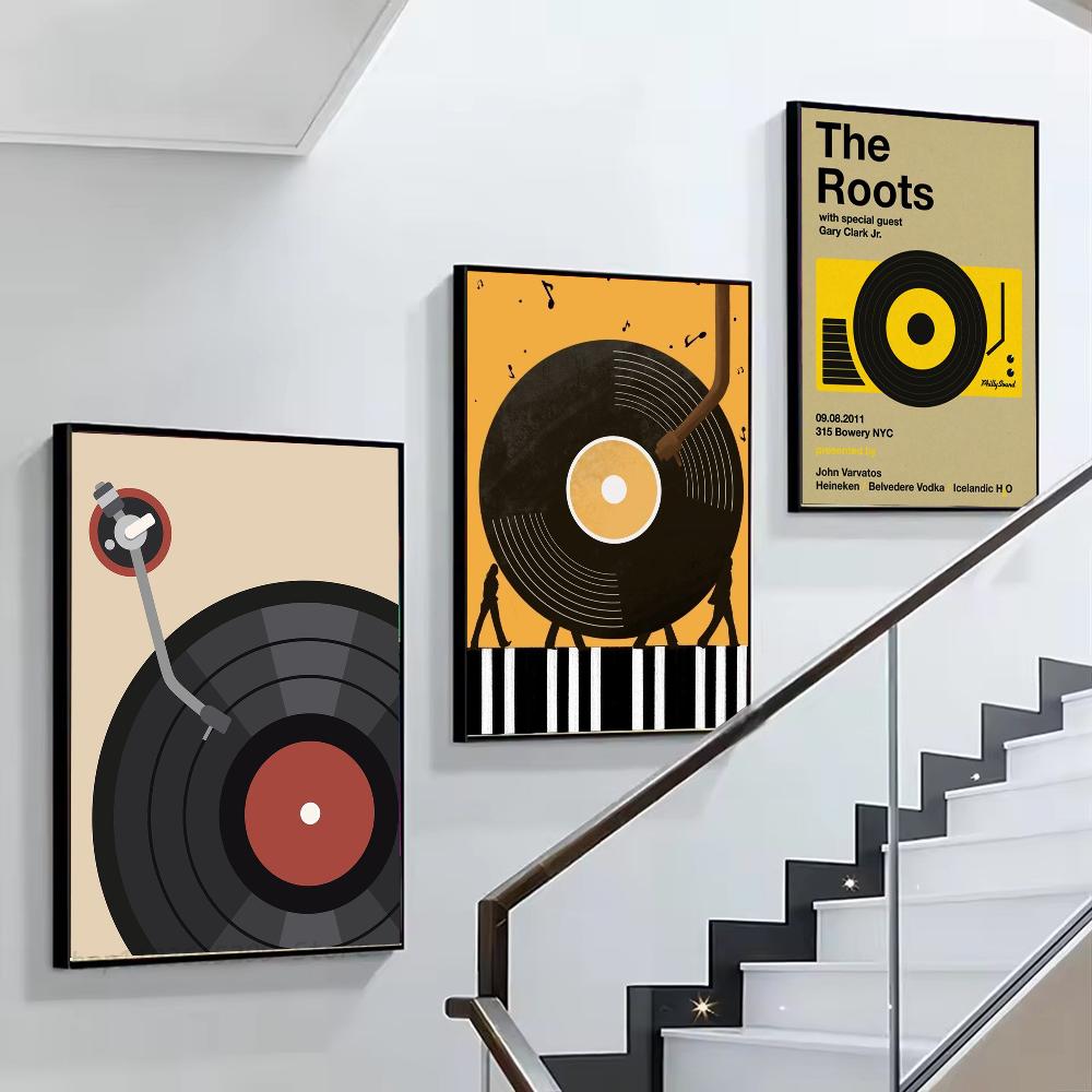 1pc Nordic Vintage Vinyl Records Poster Self-adhesive Art Waterproof Paper Sticker Coffee House Bar Room Wall Decor