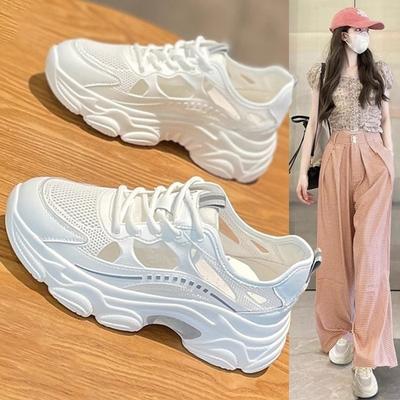 Mesh Shoes Breathable 2026 New Summer Women's Shoes Thick Soled Hollow Dad Shoes Casual White Sports Shoes
