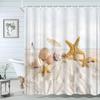 Starfish Beach Bath Shower Curtain Shells Rustic Wooden Planks Palm Trees Natural Landscape Printed Bath Curtains Bathroom Decor