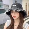 New Summer Logo Blue Washed Denim Large Bucket Hat For Women Outdoor Sun Hats With Tassel Top Quality Girls Fisherman Cap Gift
