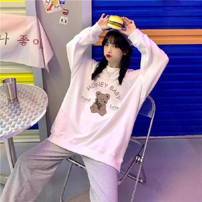 Harajuku new fat MM large size loose printing niche cartoon sweater women's velvet jacket