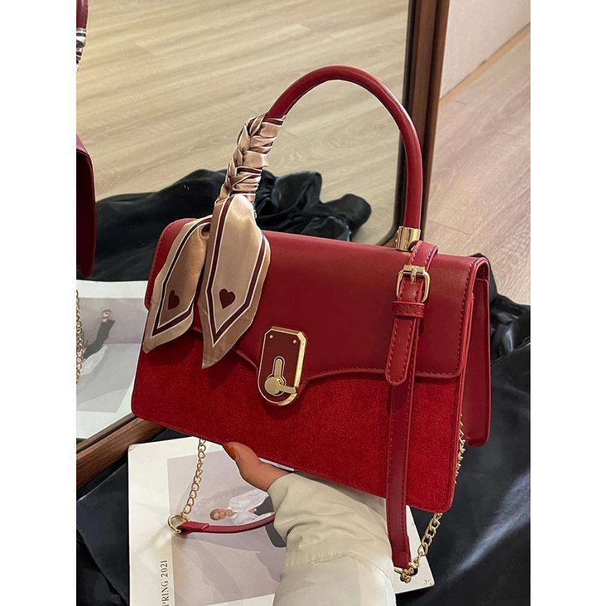 Light Luxury Retro Red Wedding Bag For Women Texture Versatile Shopping Handbags Female Commuting One Shoulder Crossbody Bags