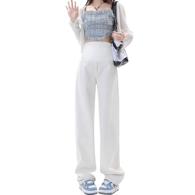 

2025 New Style White Maternity Straight Leg Wide-Leg Pants for Spring & Autumn - Slimming Floor-Length Design M