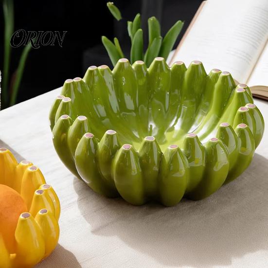 Decorative Table Centerpiece Ceramic Banana Fruit Bowl, Creative Yellow Tray, Bowl for Kitchen Salad Dining Countertop Shaped Snack Tray