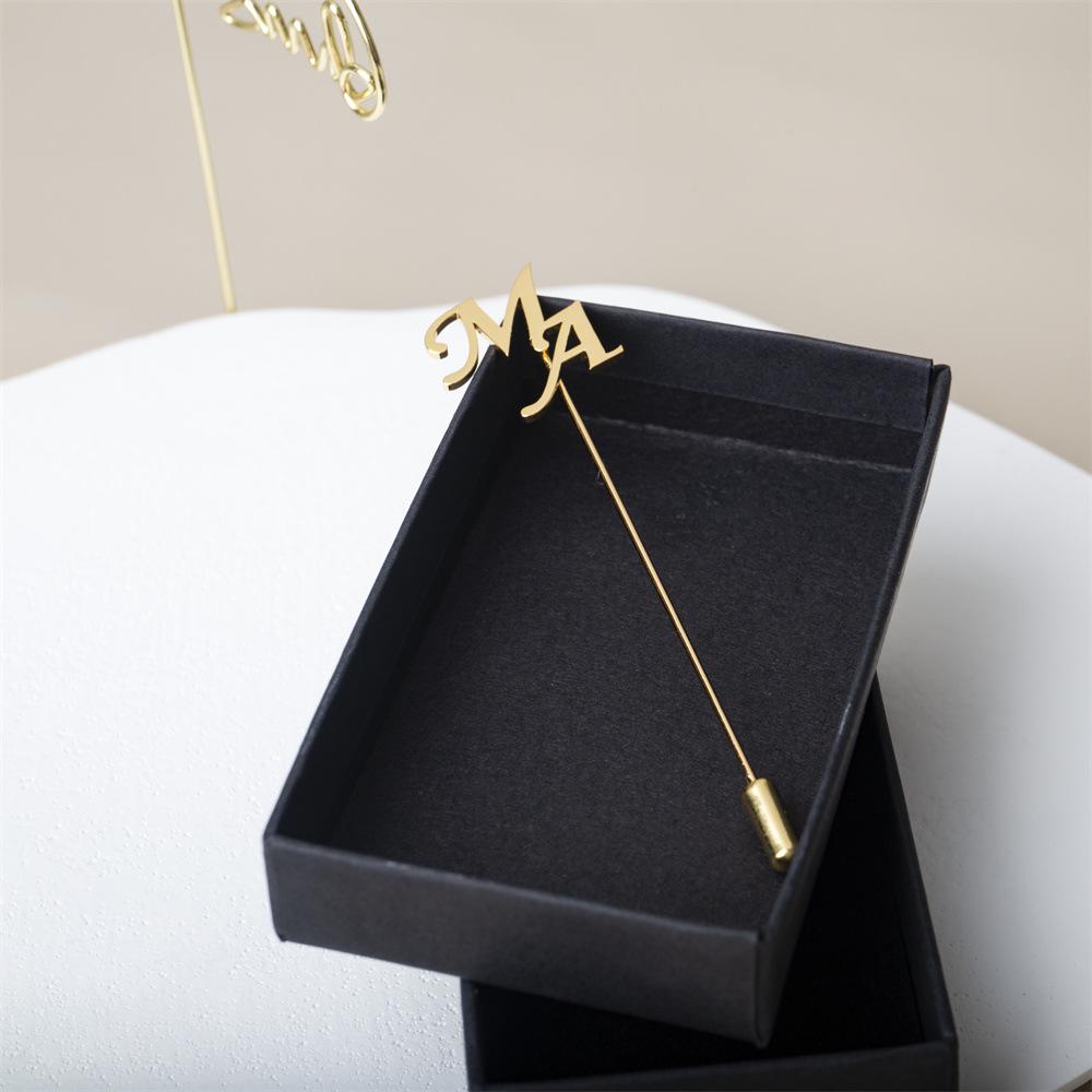 Personalized Men's Double Initial Stainless Steel Lapel Pin - Wedding Groom Accessory