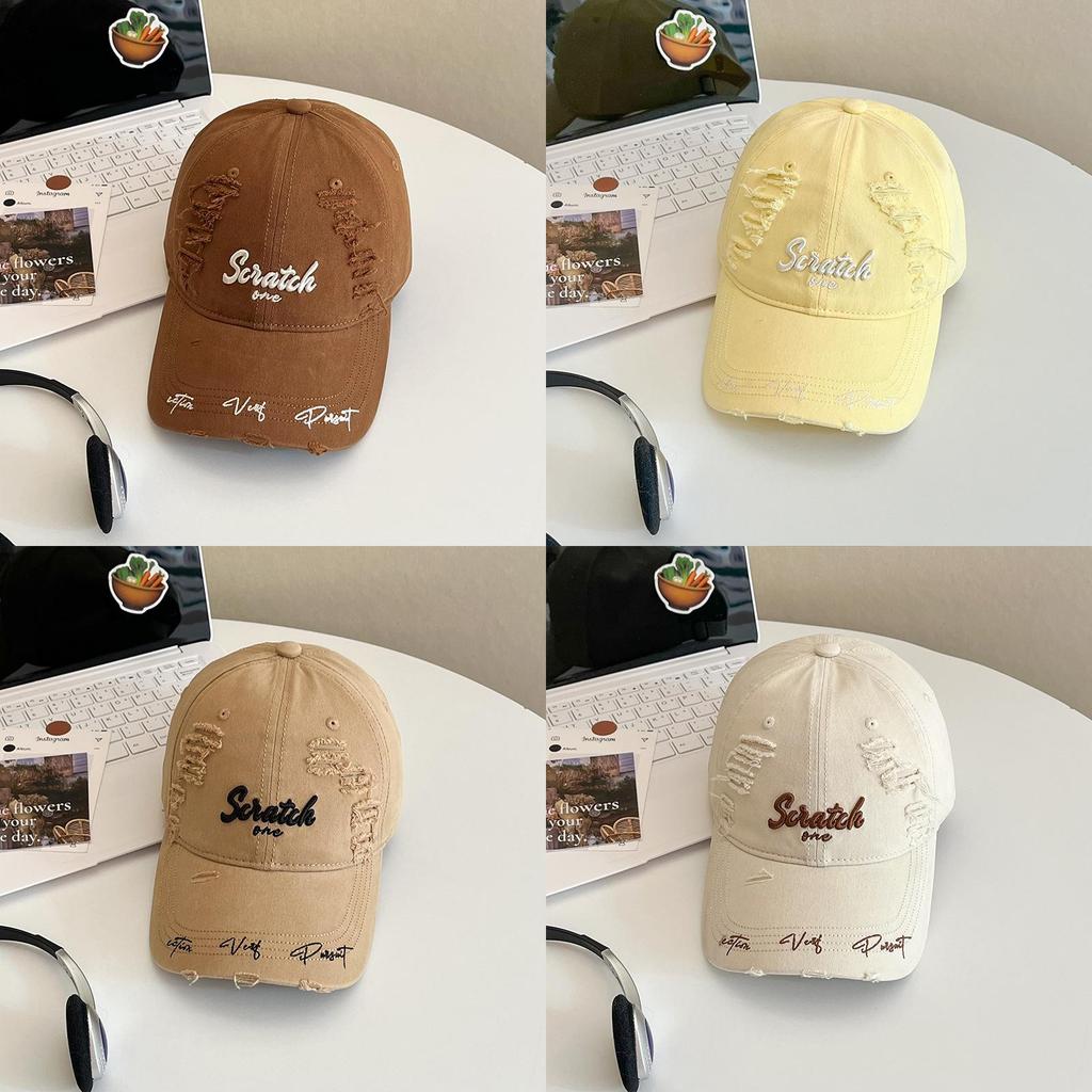 Style Distressed Letter Baseball Cap With Sun Protection For Casual Streetwear