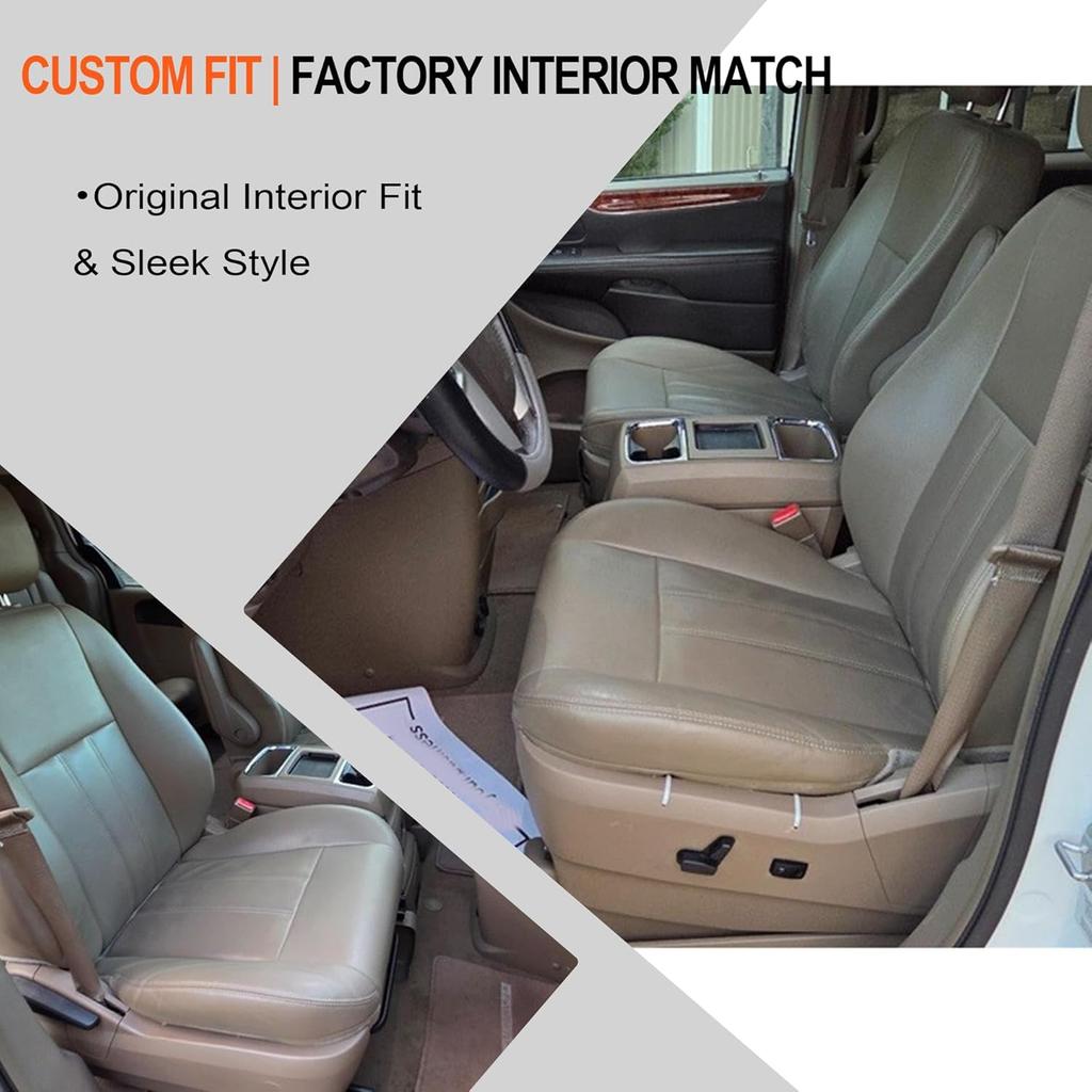 GXARTS Non-Perforated Driver Side Bottom Replacement Leather Seat Cover Tan Compatible with Chrysler Town & Country 2008 2009 2010 2011 2012 2013