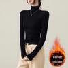 2025 New Style Women's Black High Neck Velvet Base Layer Shirt - Slim Fit Long Sleeve for Autumn/Winter
