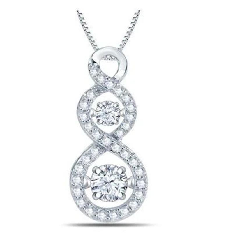 Infinity Number 8 Hollow Frame Two Round Cubic Zirconia Pendant Necklace