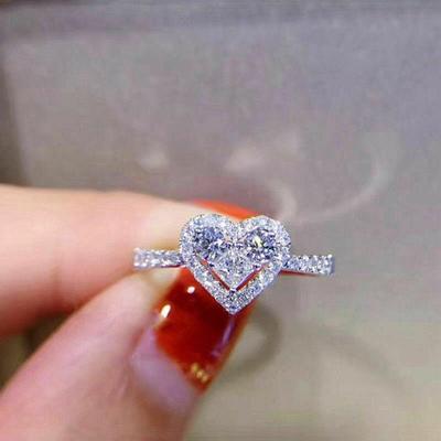 925 Sterling Silver Fashion Luxury Heart Rings Women Inlaid Dazzling Cubic Zirconia Elegant Wedding Accessories Daily Wearable Trendy Jewelry