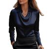 Satin Dameskjorte Vintage Langermet Bluse Silke Elegant Dames Topper Pendling Hvit Skjorte Høst Dameklær