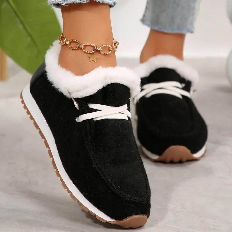 Fashion 2024 Hot Sale Shoes Female Lace Up Women's Flats Winter Round Toe Plush Fleece for Warmth Flat Casual Comfortable Snow Boots