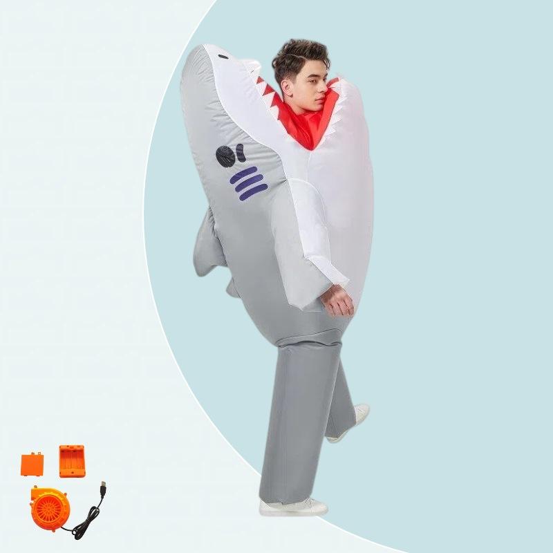 Nafukovací kostým žraloka na Halloween, Kreslený cosplay outfit, Roztomilý zvířecí kostým pro dospělé a děti