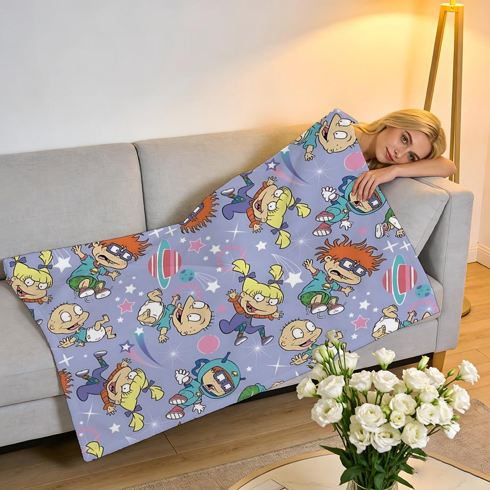 Throw High-Density Short Plush Blanket For Sofa Nap Air-Conditioned Room Soft Skin-Friendly Cartoon R-Rugrats