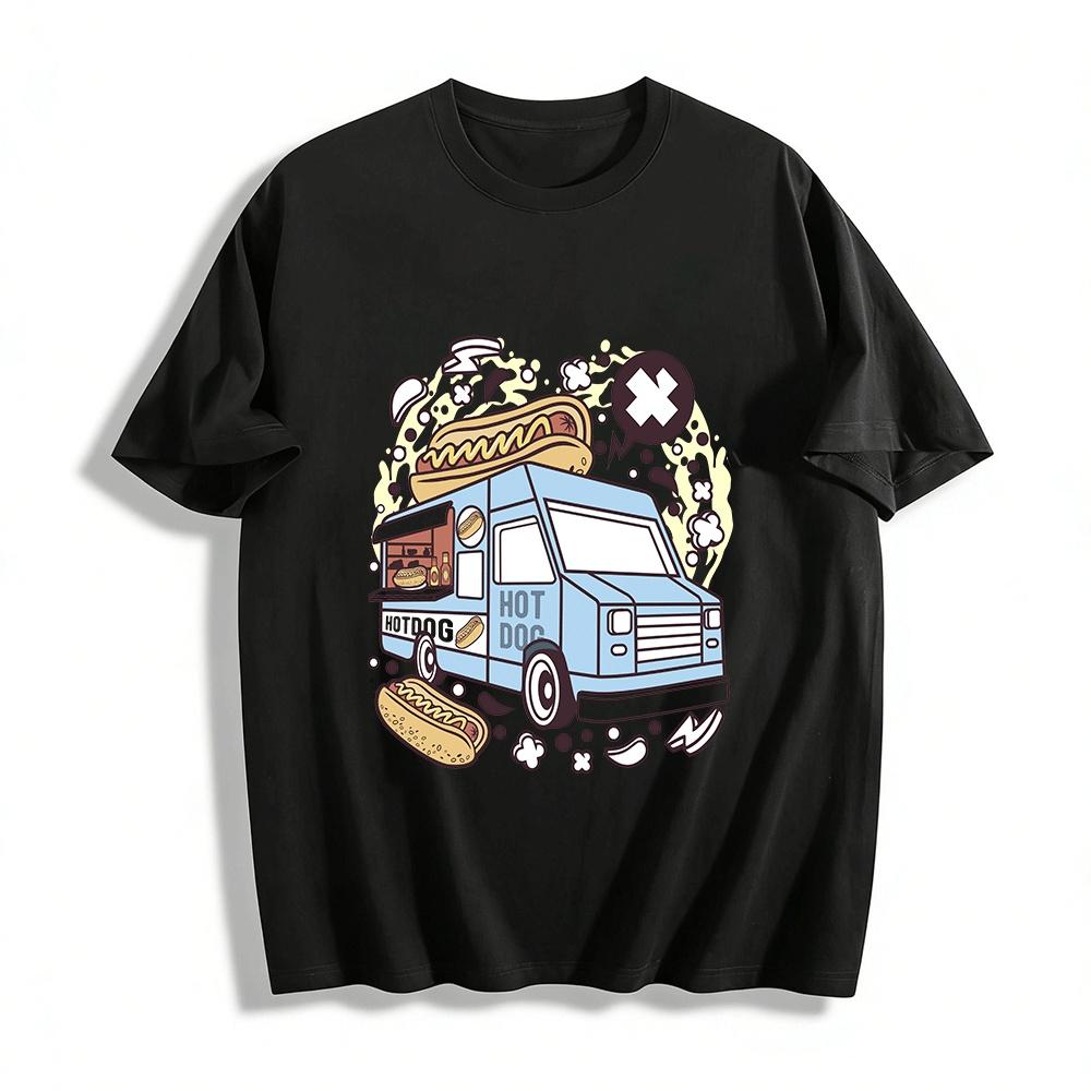 

Fun American Street Hot Dog Food Truck Graphic Casual T-Shirt Pure cotton T-shirt XXS