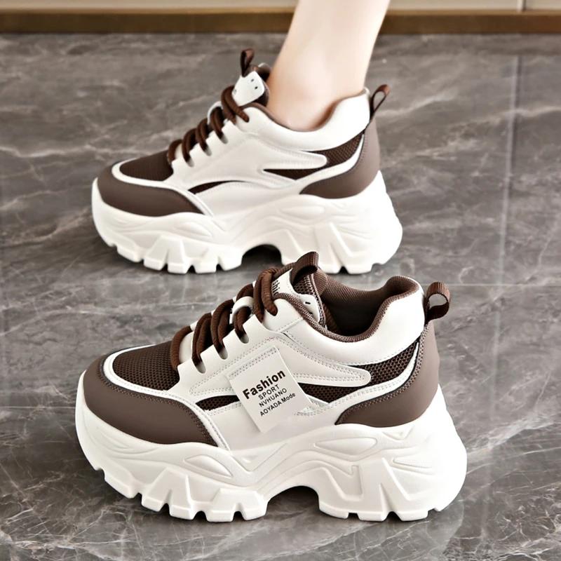 Fashion Women's White Platform Sneakers 2025 Spring Lace Up Thick Bottom Vulcanized Shoes Woman Breathable Non Slip Sports Shoes Ladies