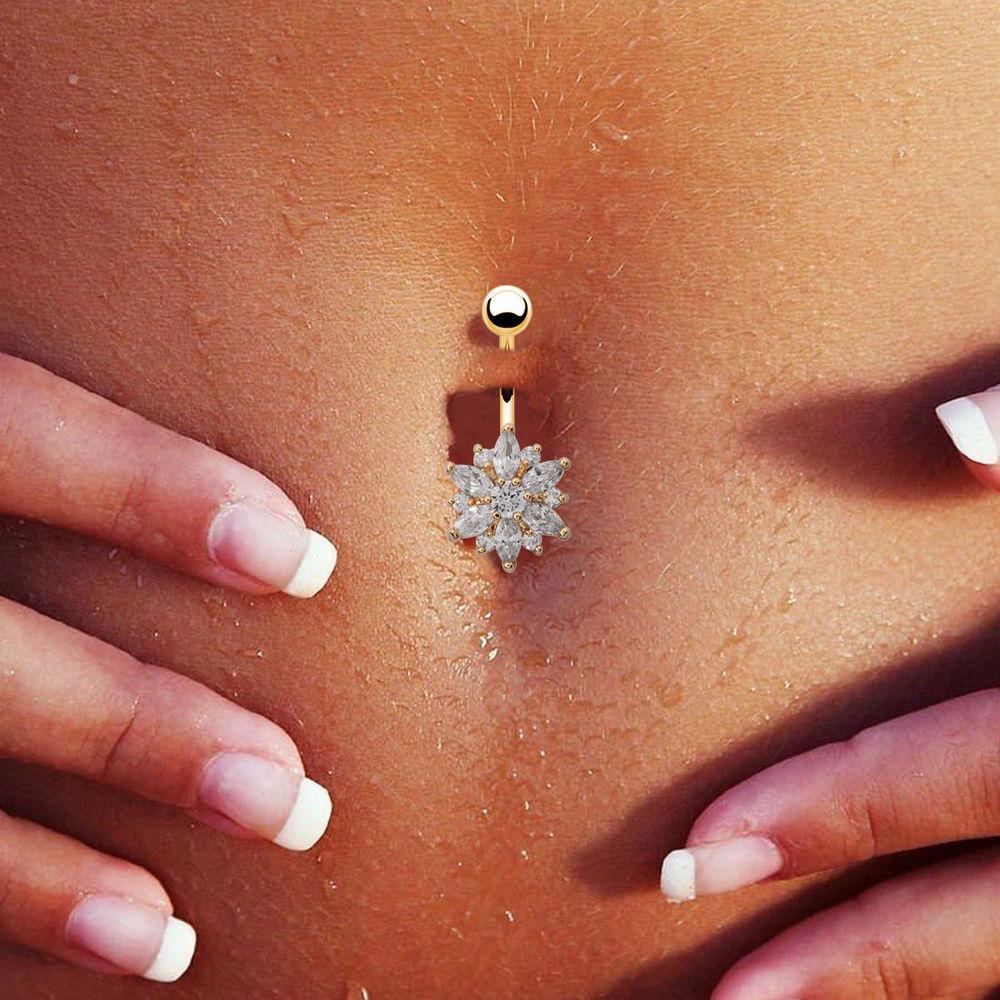 Flower Rhinestone Crystal Barbells Navel Belly Bar Button Ring Body Piercing Jewellery