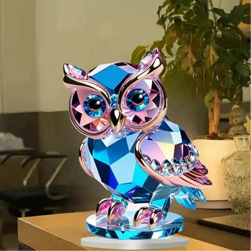 Urocza Kryształowa Akrylowa Sowa Dekoracja Biurkowa 15 cm x 15 cm Zwierzęcy Motyw Wystrój Domu Ozdoba Praktyczna i Wygodna