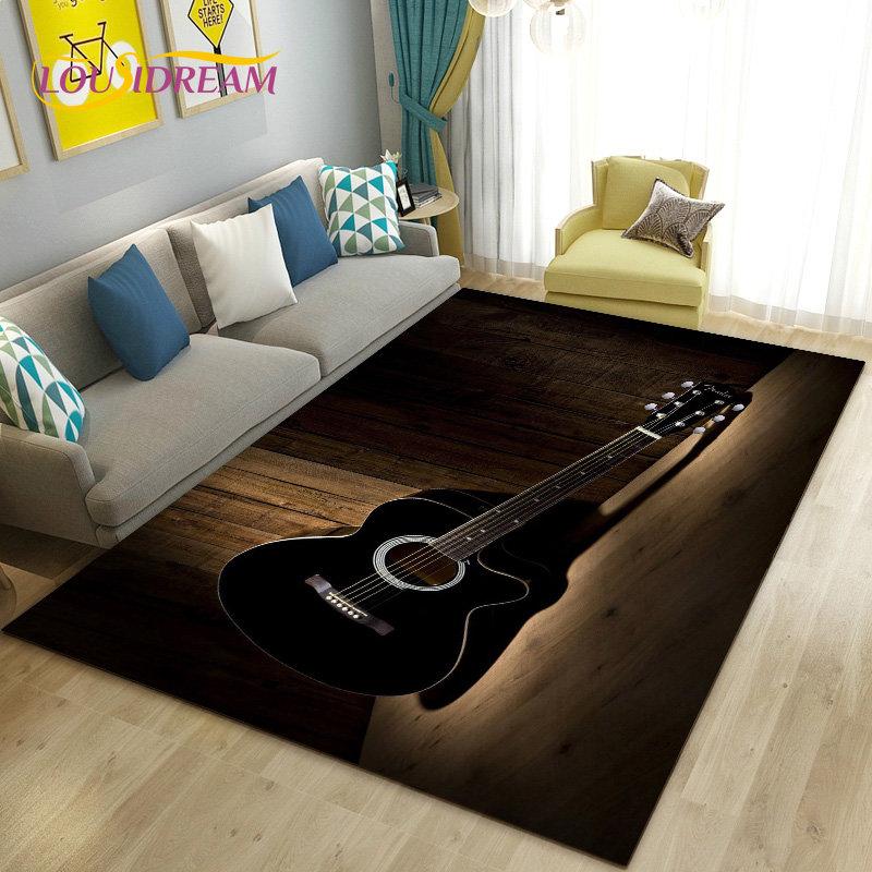 Classical Guitar Electric Guitar Area Rug Large,Carpet Rug for Living Room Bedroom Sofa Doormat Decoration, Non-slip Floor Mat