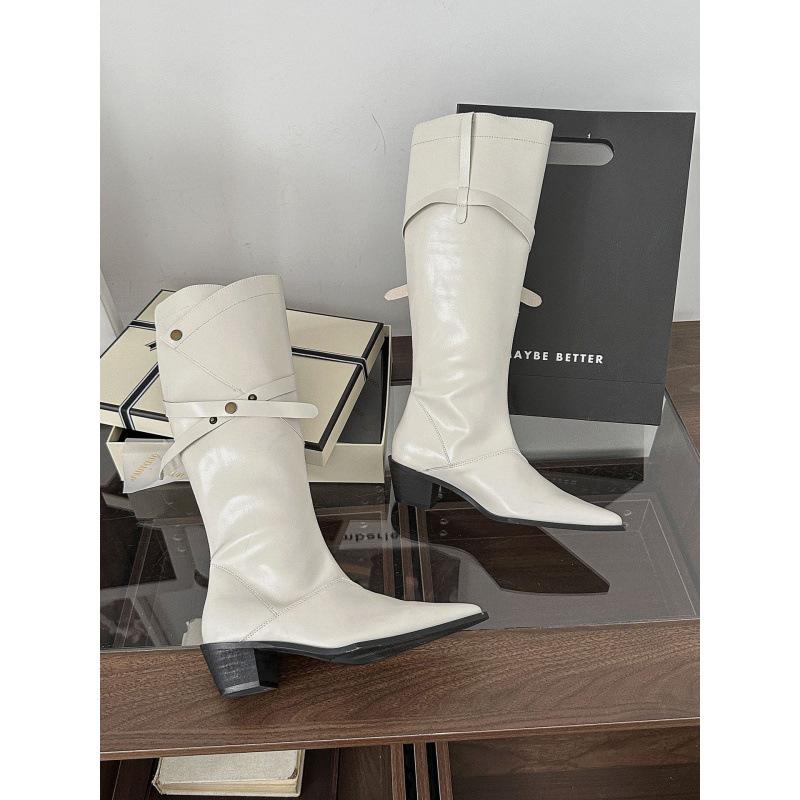 2025 autumn European and American style pointed head thin versatile temperament thick heel boots 35