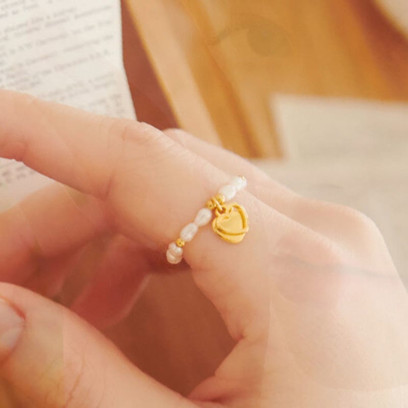 VINTAGEPINK 2Way Layered Freshwater Pearl Heart Bead Ring