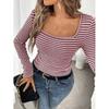 2026 New Model T-Shirt Square Neck Pullover Slim Fit Knit Long Sleeve Women's Base Shirt