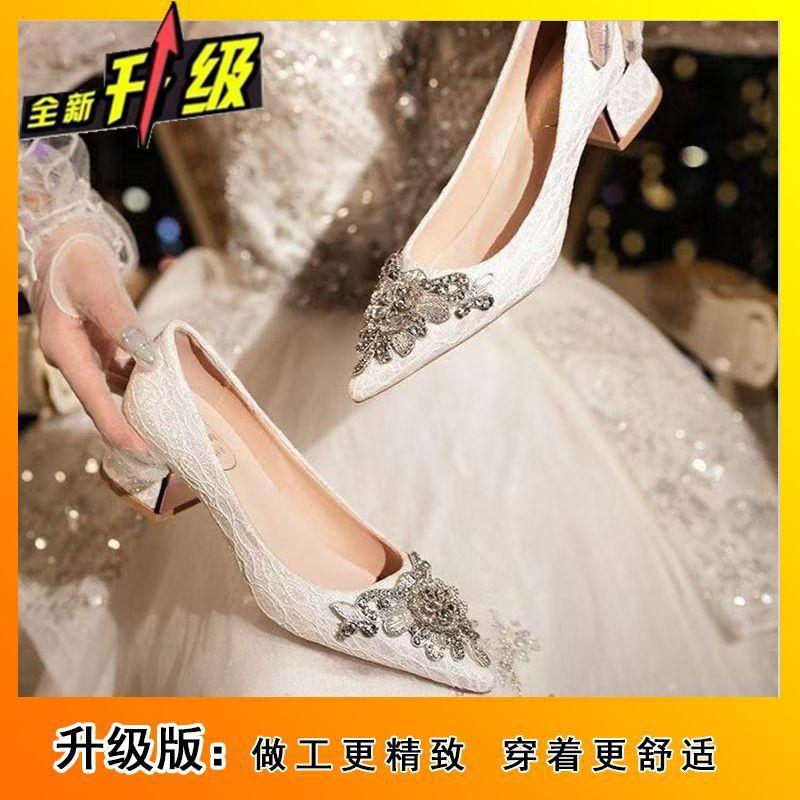

Niche high-end thick-heeled wedding shoes women s fashion versatile banquet rhinestone temperament high-heeled shoes women s 2025 spring and summer n 40
