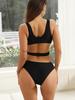 European and American Deep V Solid Color Hollow Out Sexy Women's Bikini Swimsuit