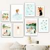Summer Beach Leisure Holiday Fashion Wall Art Canvas Painting Nordic Poster Room Decor Tropical Watercolor Sunbathe Surfing