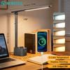 LED Foldable Eye-Care Reading Desk Lamp with Stepless Dimming Time Display and USB Output Charging Table Lamp for Home Offi