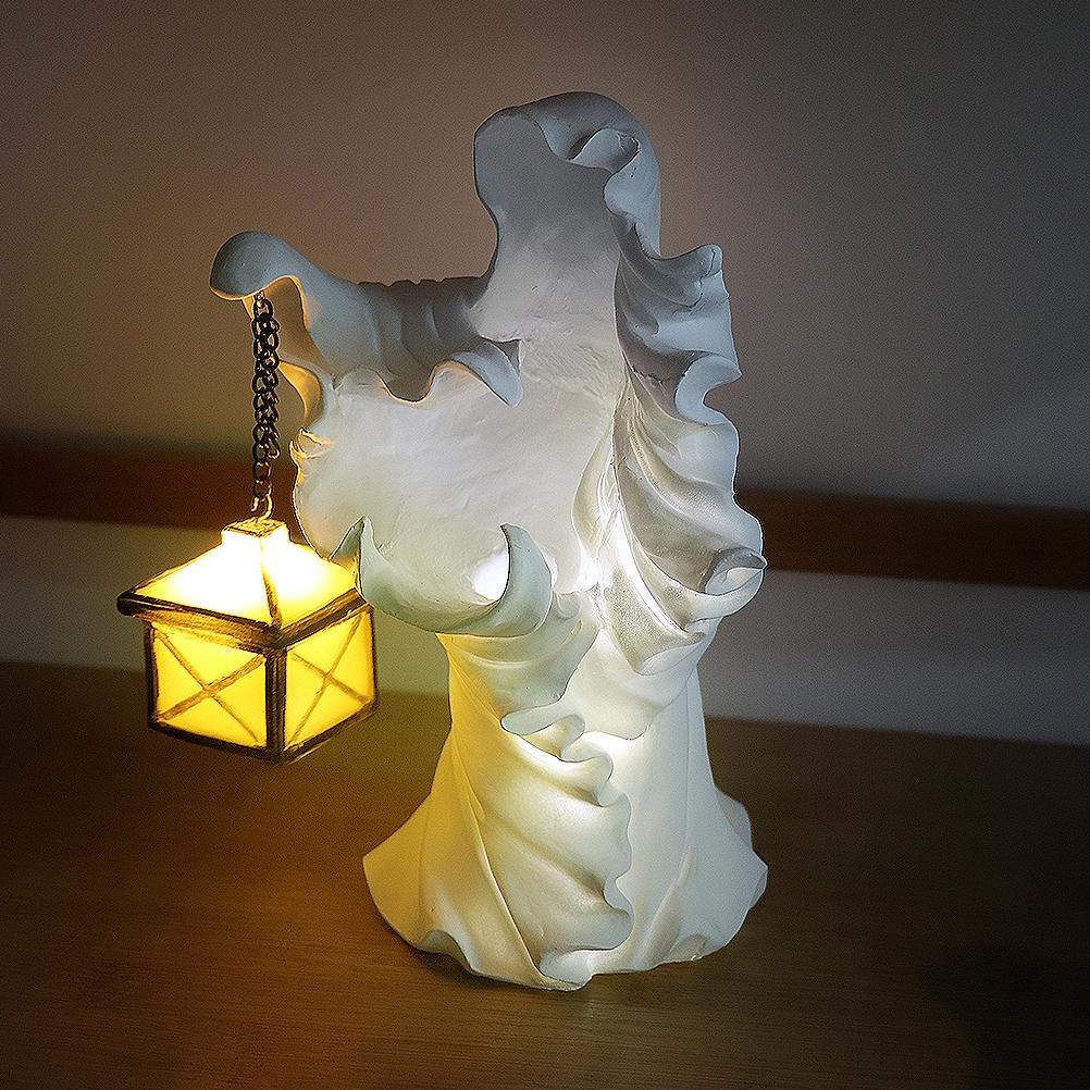 Halloween Geisterstatue mit Laterne, Harz-Geisterstatue für Halloween-Party-Dekoration