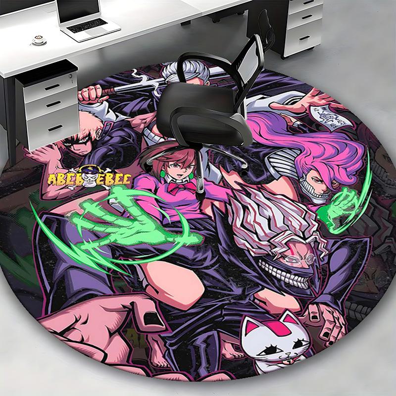 1pc Anime Cartoon Design Round Carpet - Office Chair Mat with Komiya, Tsuyu, Midoriya, Non-Slip Rug Suitable for Home Decor