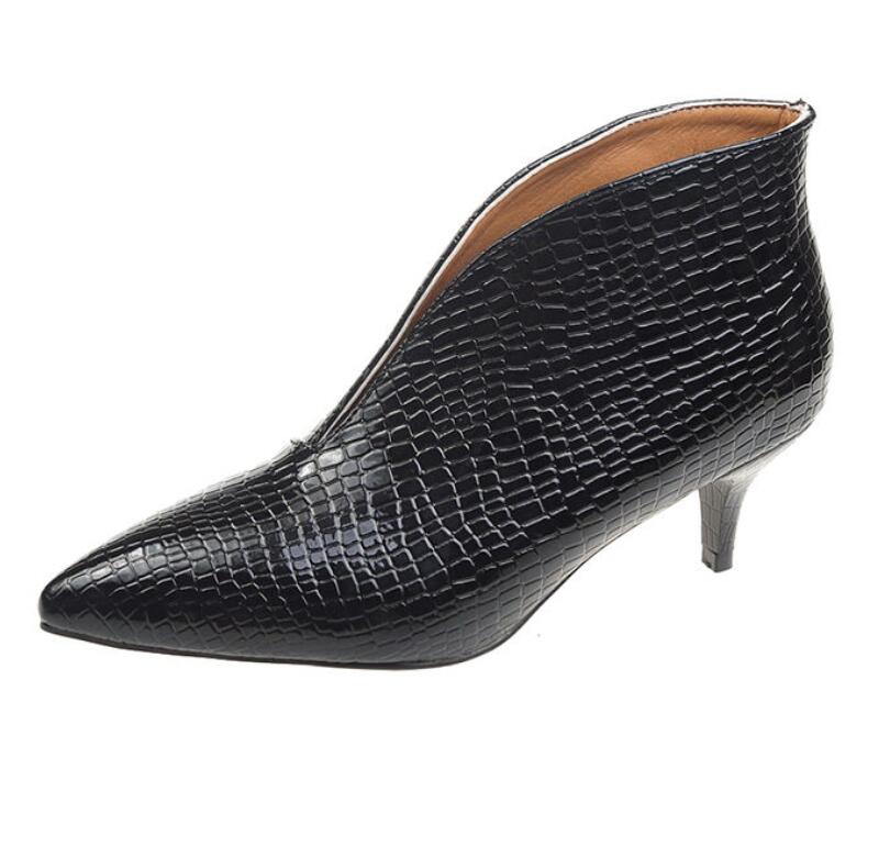 Fashion FHC New V Shape vamp High Heels Naked Boots Woman,Women's Snake PU Leather Shoes,Pointed toe,Ankle Botas,Black,BLUE,Dropship