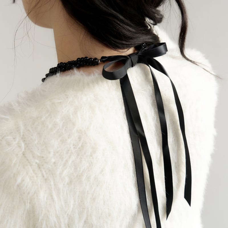 geegee [silver925] black berry ribbon necklace