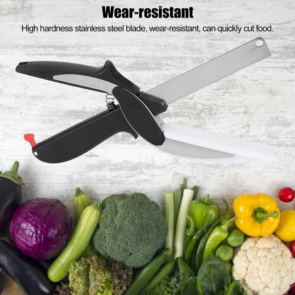 2 In 1 Stainless Steel Food Vegetable Cutter Knife Scissors Home Kitchen Accessory