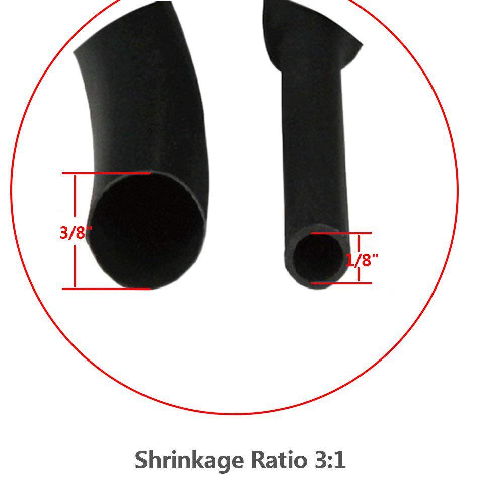 3//8 3//16 BLACK Dual-Wall Adhesive Heat Shrink Tubing Kit 3:1 Ratio 1//8 1//4
