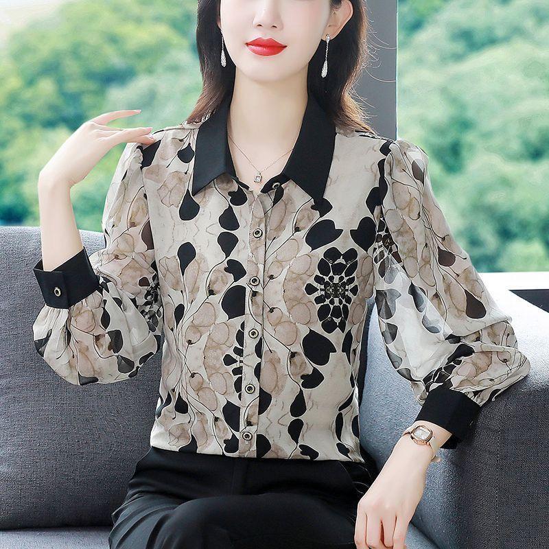 Dreiviertelarm Bedrucktes Chiffon-Hemd für Damen Sommer Neuer Stil Mittellanges Hemd für Damen mit altersminderndem Stil und Stil