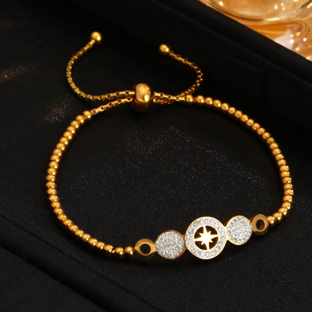 Minimalist Personalized Stainless Steel Beaded Bracelet with Natural Stone Adjustable Length Office/Career Style for Women stainless steel 18k vacuum electroplating золотистый