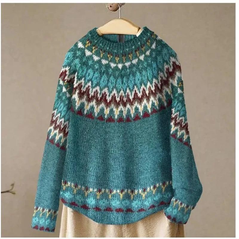 2025 Frühling Gestrickter Damenpullover Druck O-Ausschnitt Langarm Lässig Locker Pullover Damen Winter Elegant Trendige Damenkleidung