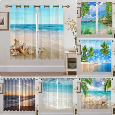 Tende Estive da Spiaggia Stella Marina Mare Naturale Cielo Albero Vista Finestra Per Soggiorno Camera da Letto Bambini Bagno Cucina Porta Decorazione Casa 2 Pezzi