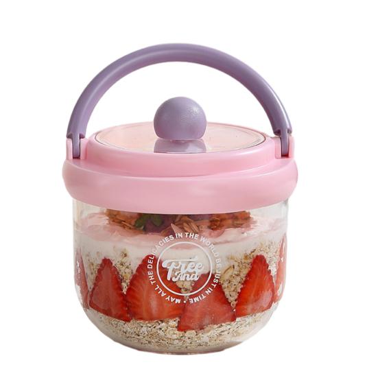 Portable Salad Bowl with Built-In Fork & Lid 600ml Double-Layer Plastic Jar for Overnight Oats Fruit Meal Prep Snack Container for Gym Picnic Office