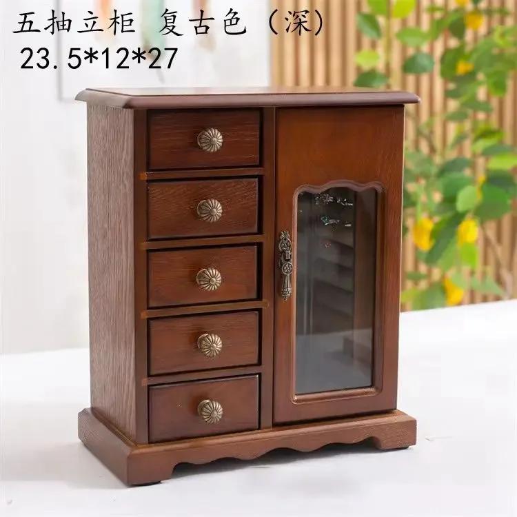 Wood Jewelry Box Velvet Drawer Ring Necklace Earrings Jewelry Boxes Organizer Bracelet Display Stand Women Accessories Storage