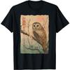 Wise Owl and Cherry Blossoms Tree Japanese Woodblock Art T-Shirt