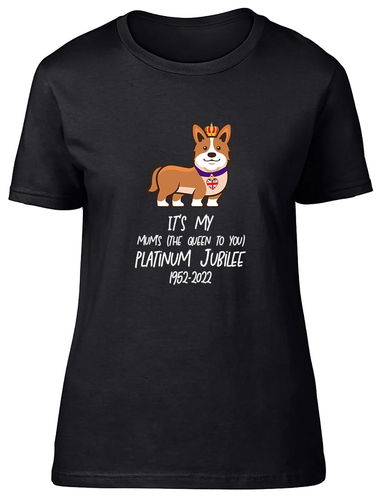 Platinum Jubilee Corgi Queen Birthday Fitted Womens Ladies T Shirt Gift XXXL