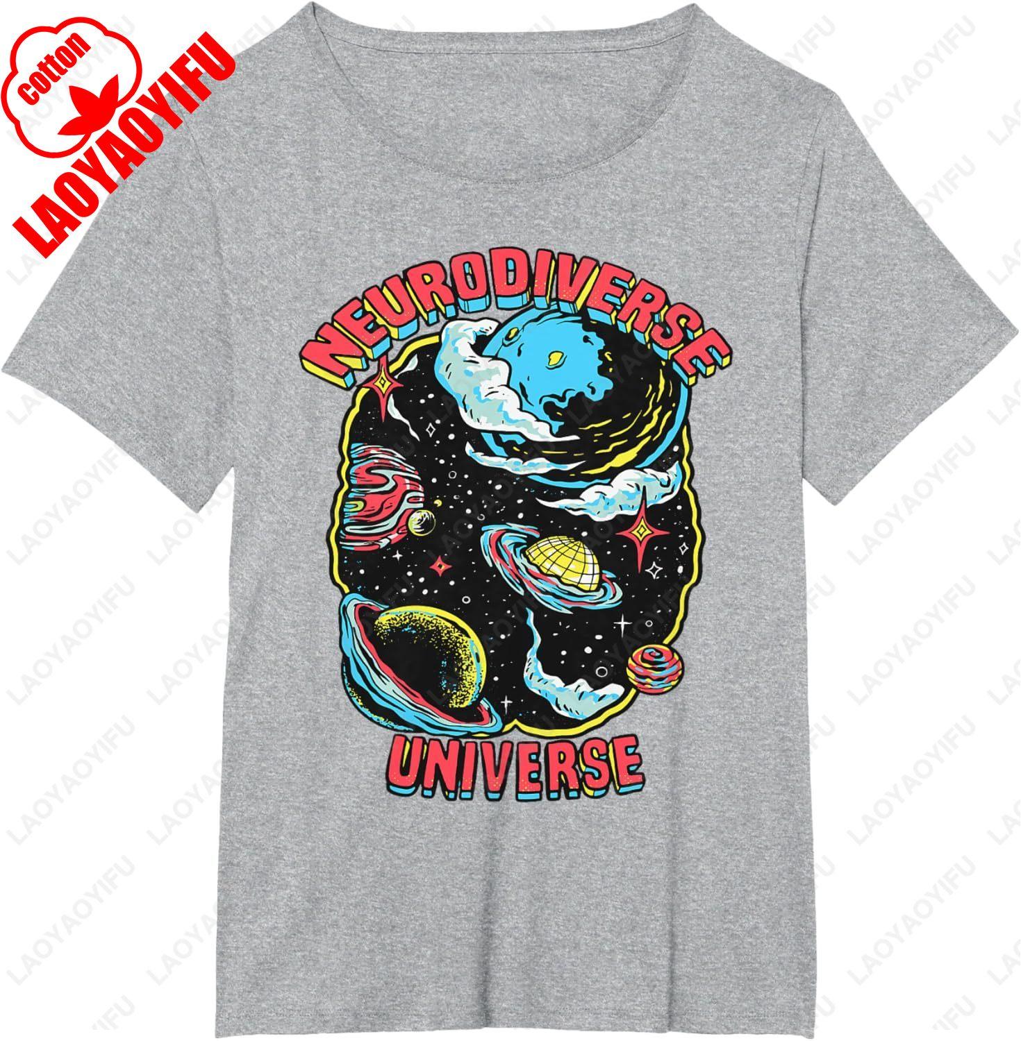 Neurodiverse Universe Neurodiversity Embrace ADHD Autism ASD TShirt Summer Cotton Casual Simple Stylet Shirt  Breathable Tee 4XL