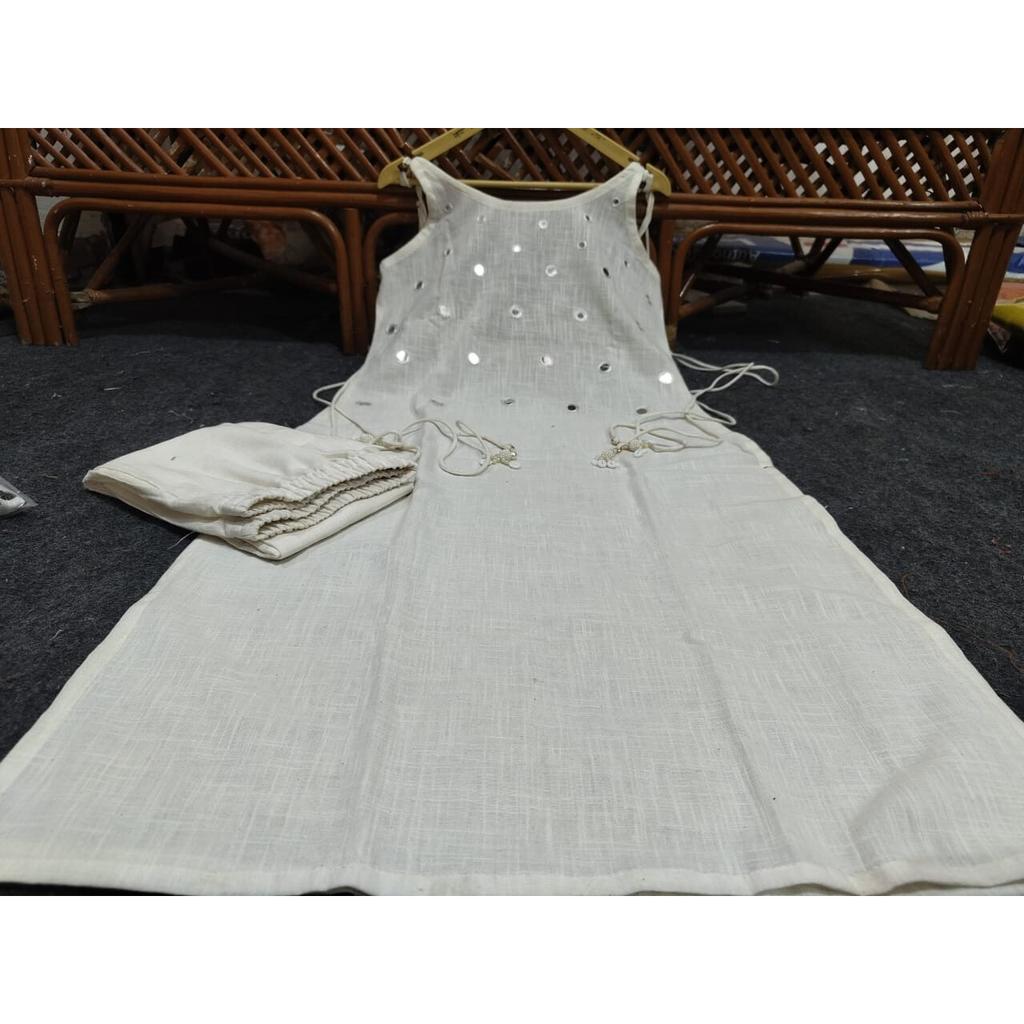Indian Designer Cotton Slub Kurta Pant Set Women Party Wear Top Tunic Kurti SC-2164