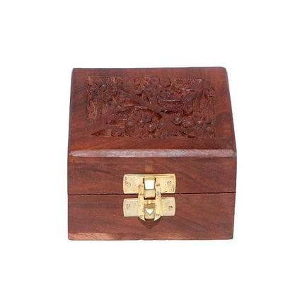 Handmade Wood Jewellery Box Jewel Organizer for Women's Handicrafts Gift Items Wood Storage Box Organizer and Pouch Bag, Brown