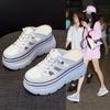 Lazy Bag Head Half Slippers Women's Summer Outer Wear 2025 New Hollow Breathable Inner Height-increasing Muffin Shoes White Shoes