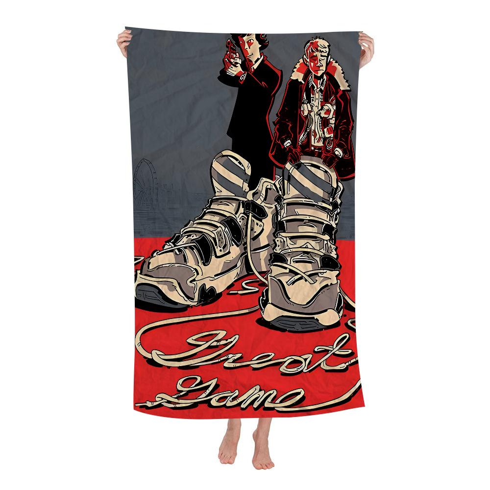 Classic Movie Sherlock Beach Towel Cartoon Cute Summer Kids Bath Pool Beach Towel Microfiber Absorbent for Swimming Travel